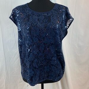 Forever 21 Midnight‎ Blue Sequin Lace Top